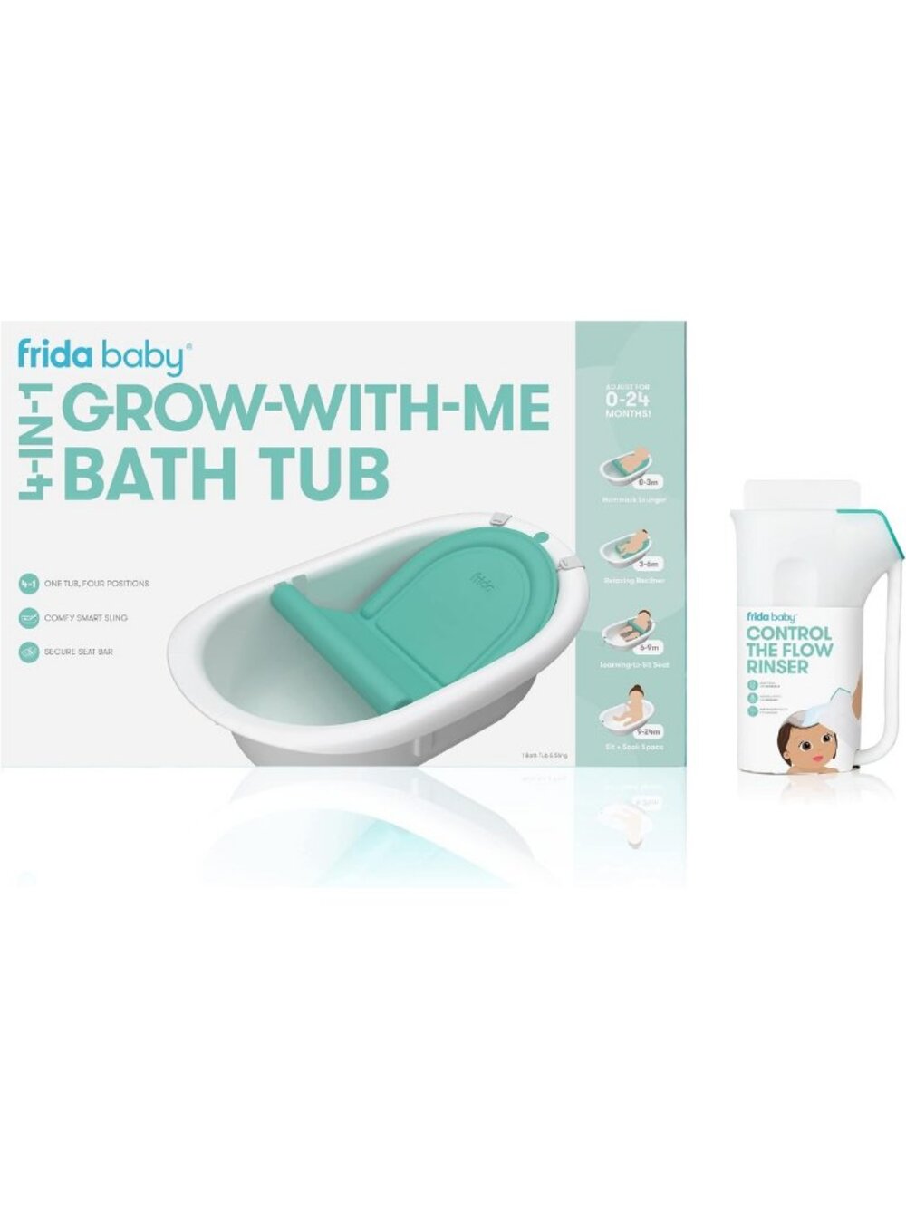 4-in-1 Grow-with-Me Bath Tub & Flow Control Rinser Cup - Baby Bath Time
